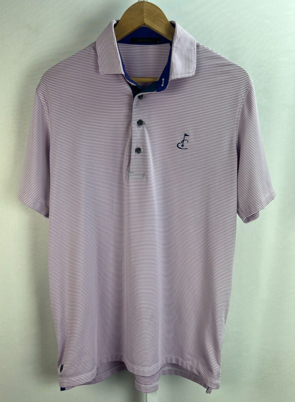 Greyson Men's Emerald Dunes Club Golf Polo Shirt Pink White Striped Sz M